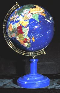 13" Lapis Globe with Stone Base