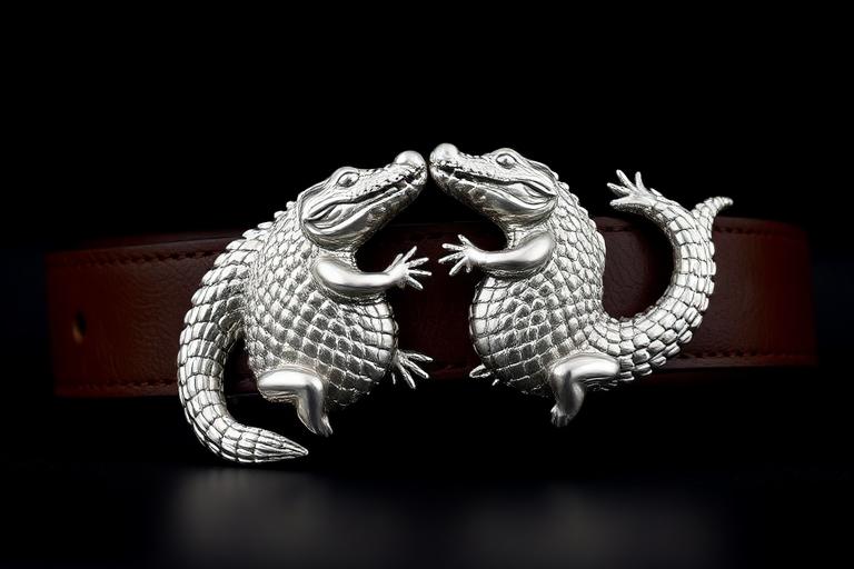 Sterling Silver Kissing Alligator Buckle
